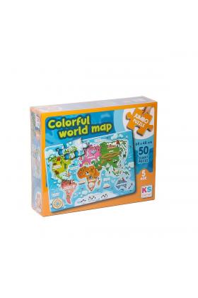 JP 31015 Colorful World Map Jumbo Puzzle 50 Parça -Ks Puzzle