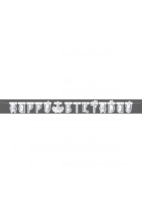 TUN4374 Unicorn Silver Happy Birthday Banner 2.5 m