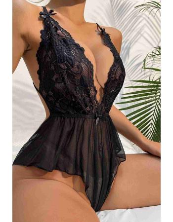 Dantelli Gecelik Babydoll Bodysuit Siyah